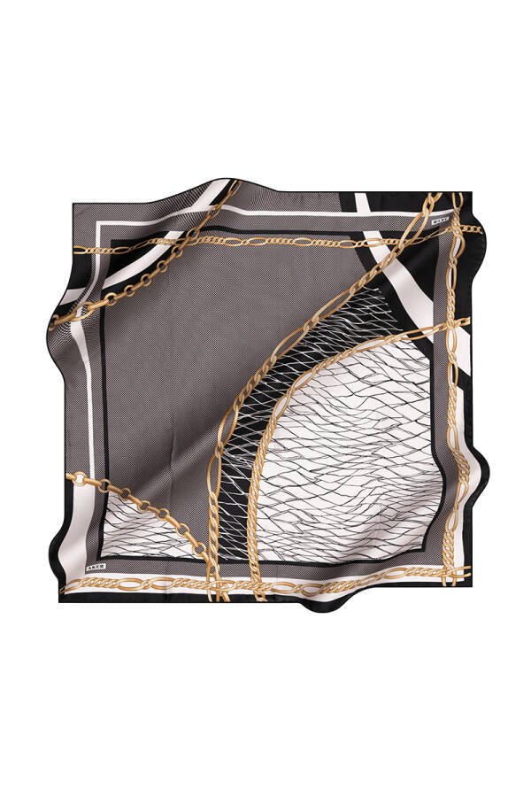 Zincir Desenli Aker İpek Krep Saten Eşarp - 1