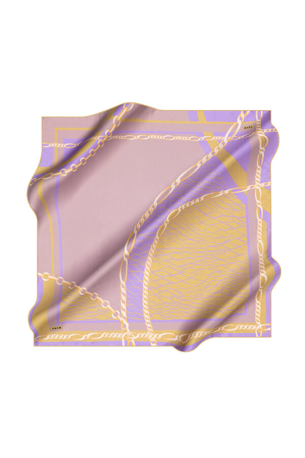 Zincir Desenli Aker İpek Krep Saten Eşarp - 1