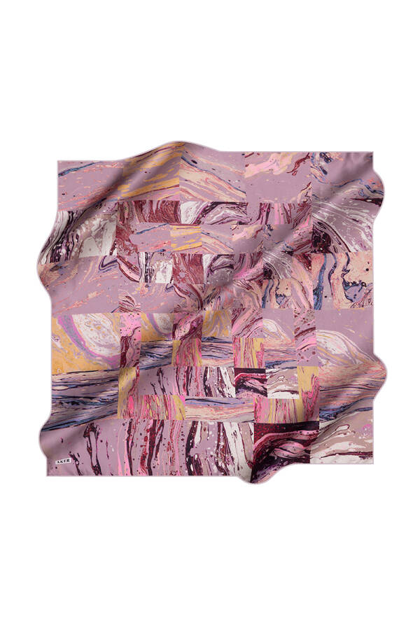 Fırça Desenli İpek Krep Saten Eşarp - 1