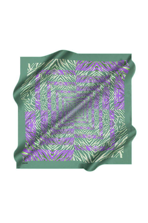 Geometrik Desenli İpek Krep Saten Eşarp - 1