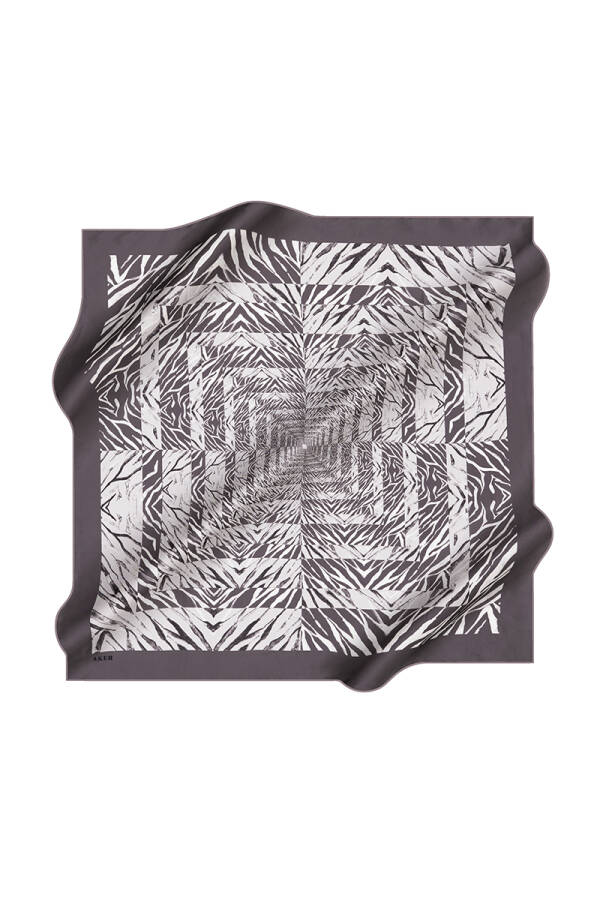 Geometrik Desenli İpek Krep Saten Eşarp - 1