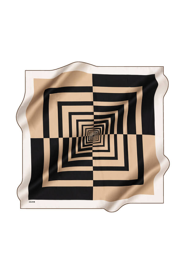 Geometrik Desenli İpek Krep Saten Eşarp - 1