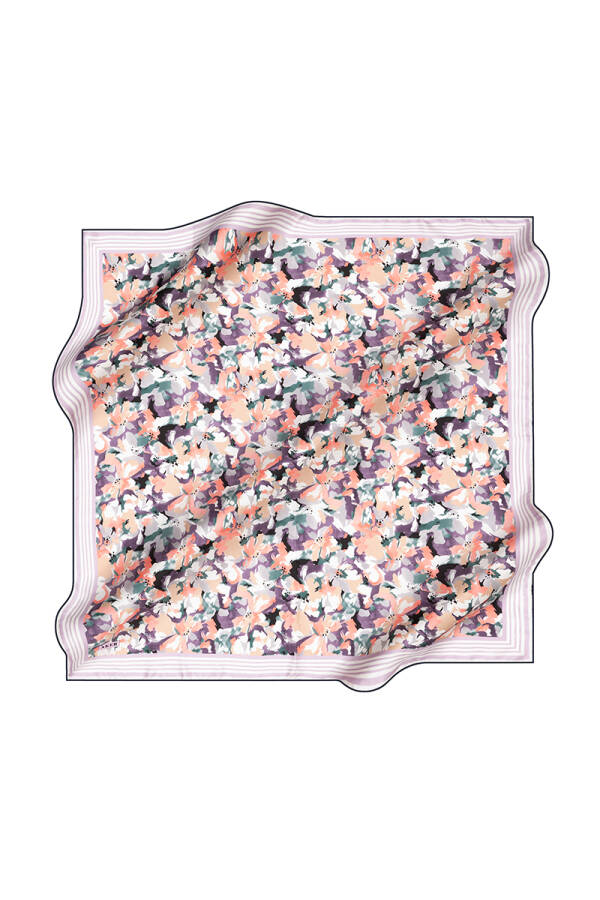 Çiçek Desenli Aker İpek Krep Saten Eşarp - 1