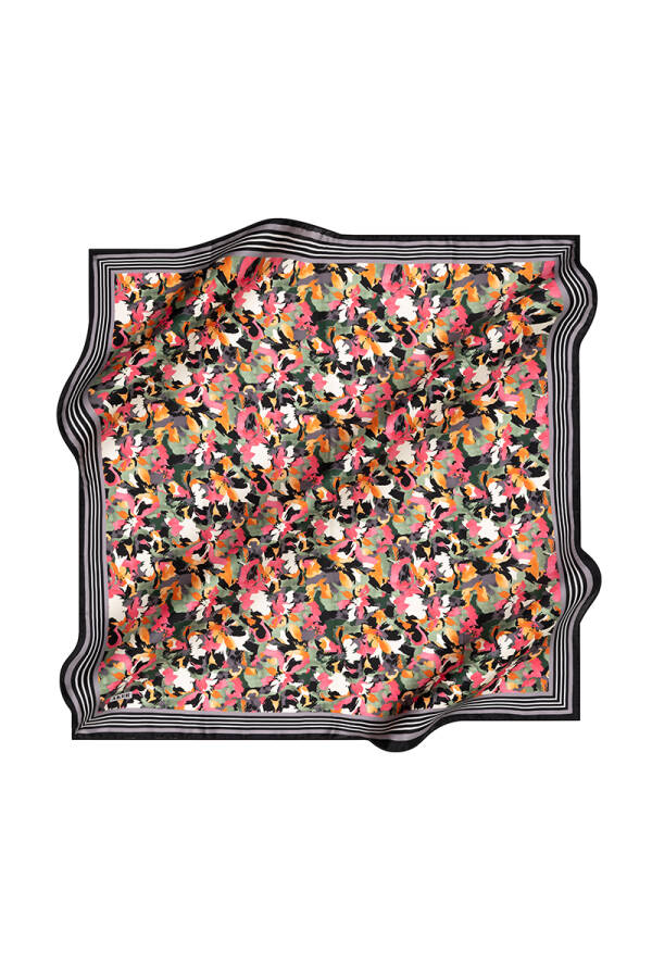 Çiçek Desenli İpek Krep Saten Eşarp - 1