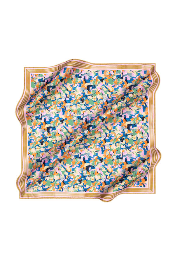 Çiçek Desenli Aker İpek Krep Saten Eşarp - 2