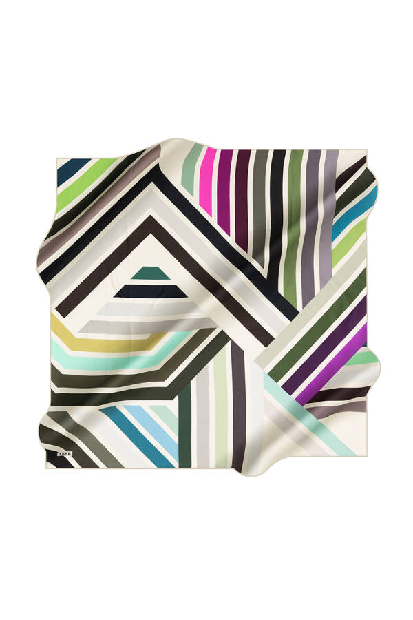 Geometrik Desenli 90X90 İpek Krep Saten Eşarp - 1