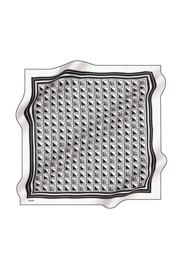 Bej İpek Krep Saten Logo Desenli Eşarp - 2