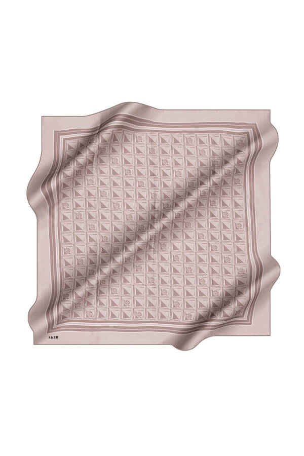 Logo Desenli İpek Krep Saten Eşarp - 1