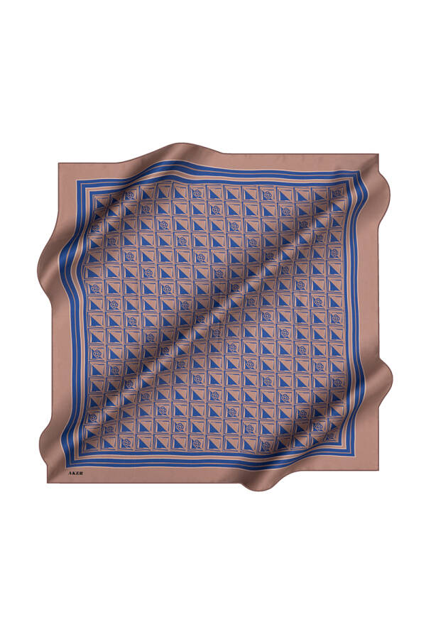 Logo Desenli İpek Krep Saten Eşarp - 1