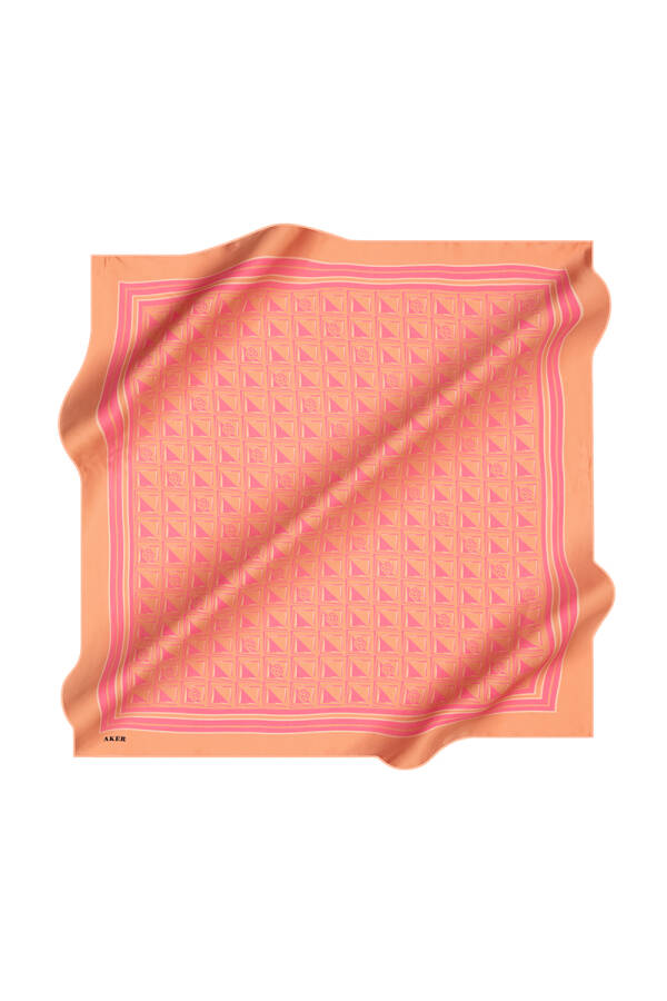 Logo Desenli 90X90 İpek Krep Saten Eşarp - Aker