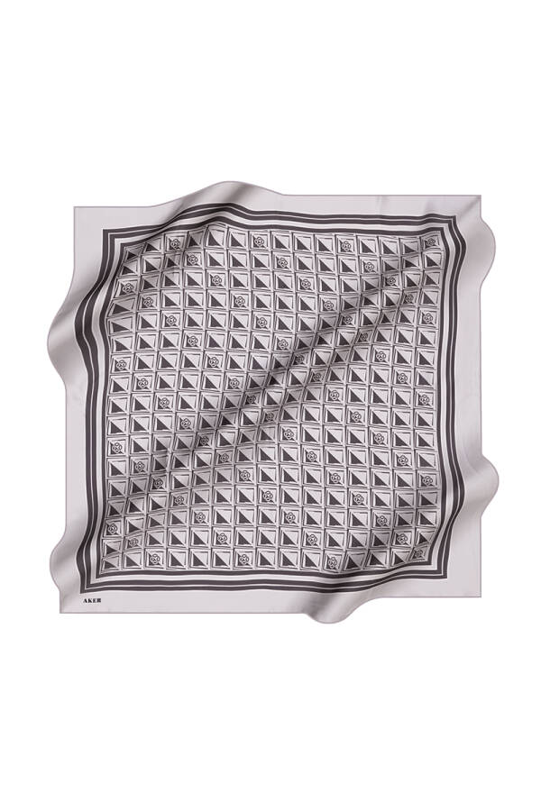 Logo Desenli 90X90 İpek Krep Saten Eşarp - 1