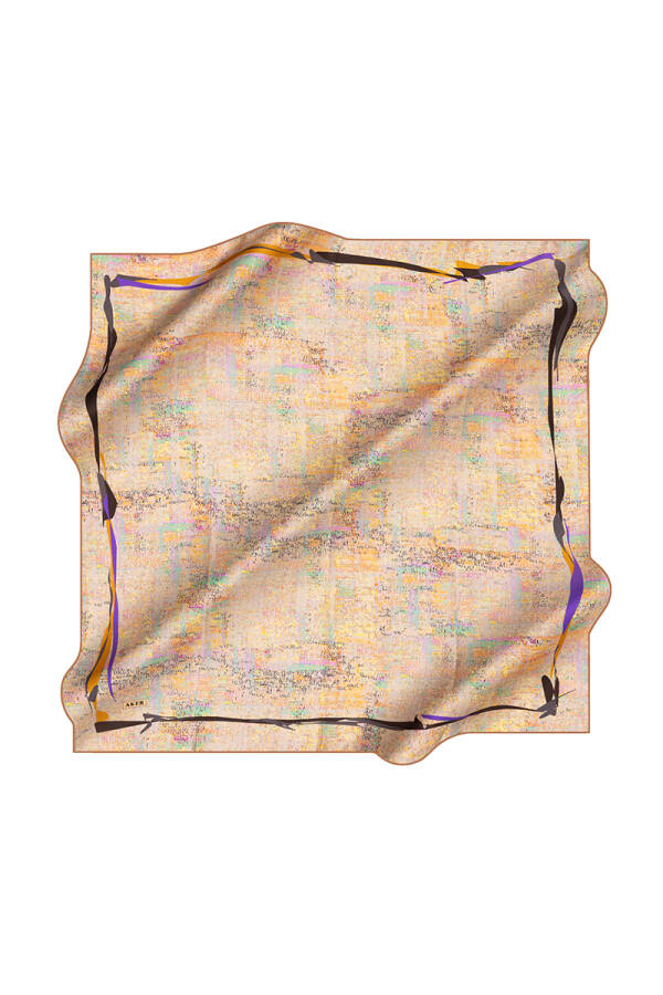 Renkli Aker İpek Krep Saten Eşarp - 1