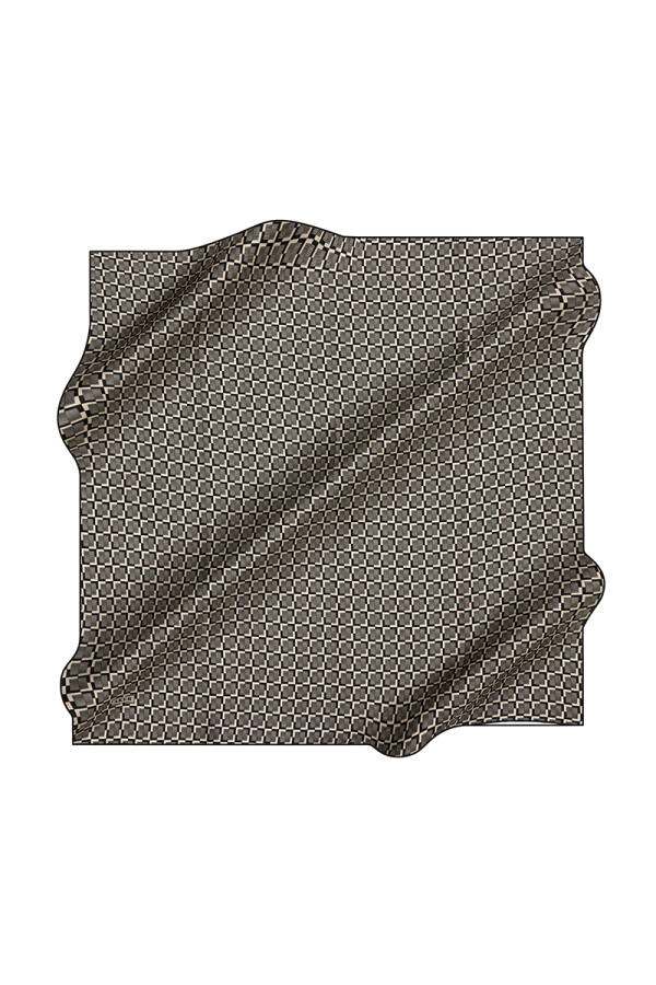 Geometrik Desenli İpek Krep Saten Eşarp - 1