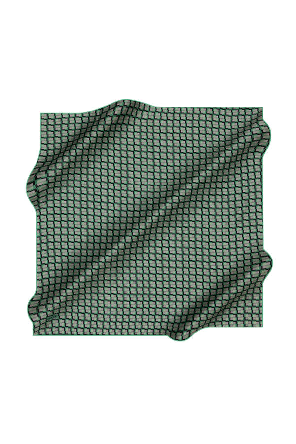 Yeşil 90X90 İpek Krep Saten Eşarp - 1