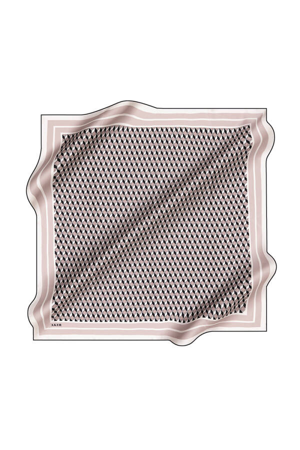 Pudra İpek Kare Logo Desenli Eşarp - 1