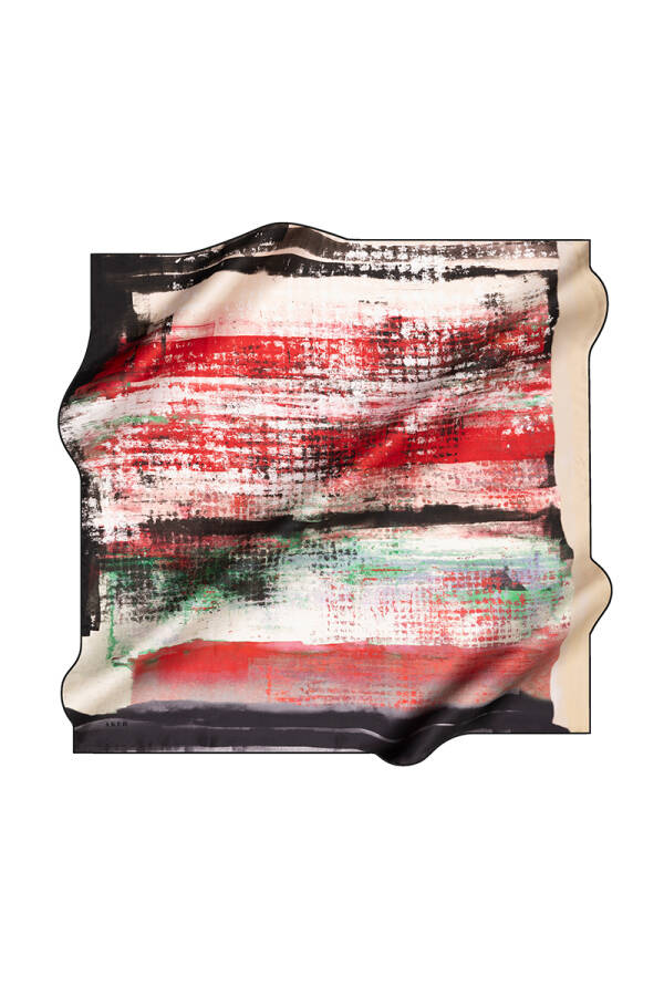 Fırça Desenli İpek Krep Saten Eşarp - 1