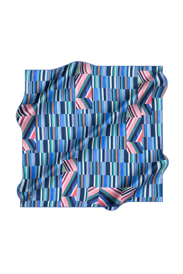 Geometrik Desenli 90X90 İpek Krep Saten Eşarp - 1