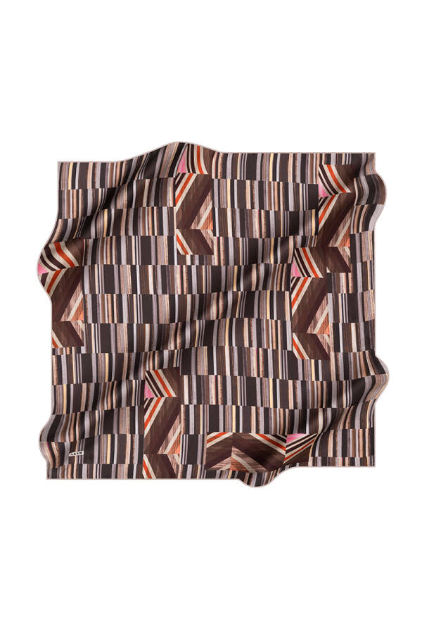 Geometrik Desenli İpek Krep Saten Eşarp - 1