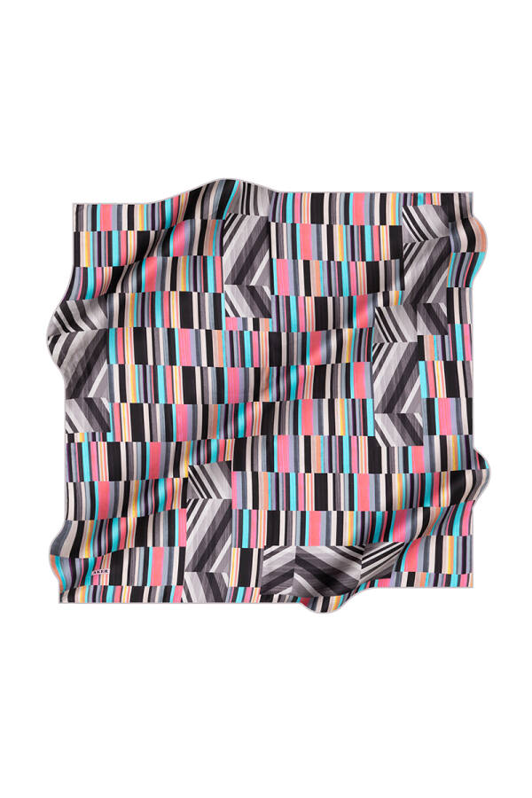 Geometrik Desenli 90X90 İpek Krep Saten Eşarp - 1