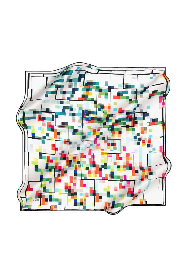 Geometrik Desenli Aker İpek Krep Saten Eşarp - 1