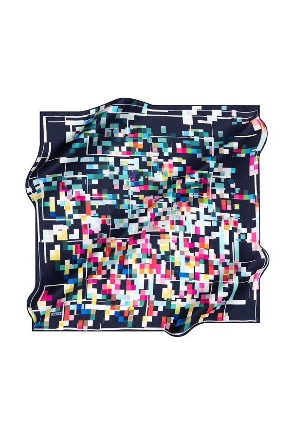 Geometrik Desenli İpek Krep Saten Eşarp - 1