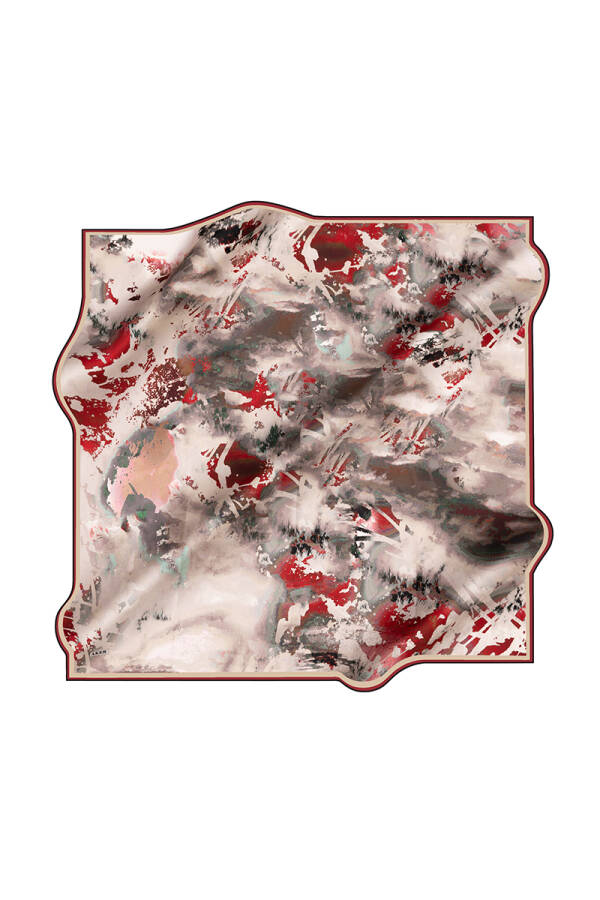 Fırça Desenli Aker İpek Krep Saten Eşarp - Aker