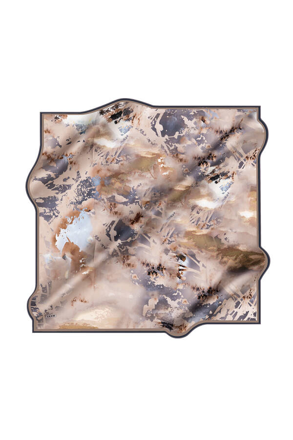 Fırça Desenli Aker İpek Krep Saten Eşarp - Aker (1)