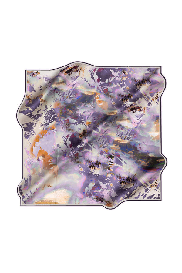 Fırça Desenli İpek Krep Saten Eşarp - 1