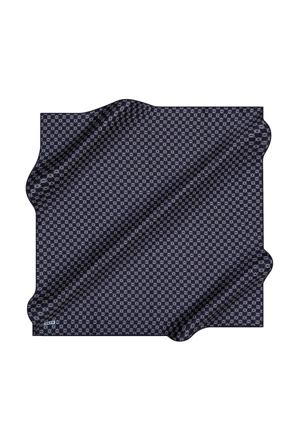 Logo Desenli İpek Krep Saten Eşarp - 1