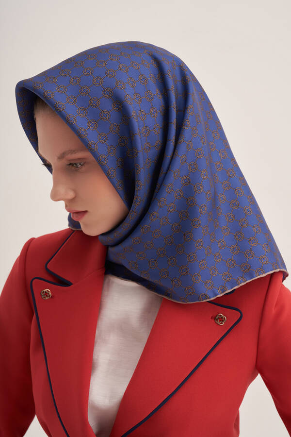 Logo Desenli Aker İpek Krep Saten Eşarp - 1