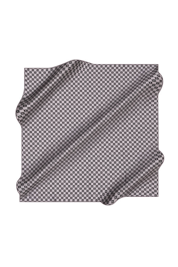 Logo Desenli 90X90 İpek Krep Saten Eşarp - 1
