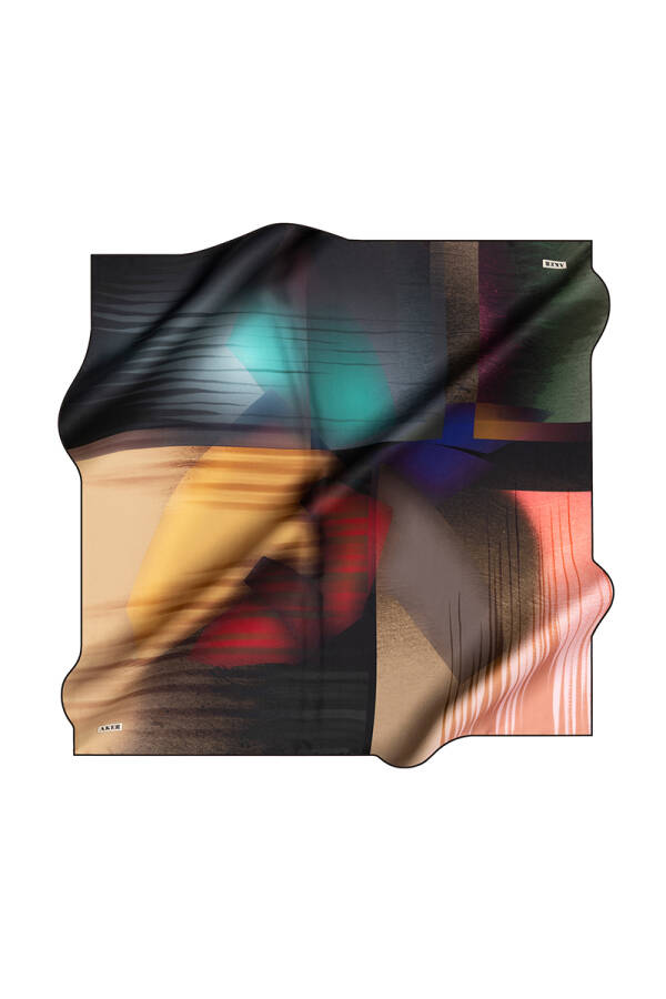 Geometrik Desenli Aker İpek Krep Saten Eşarp - 1