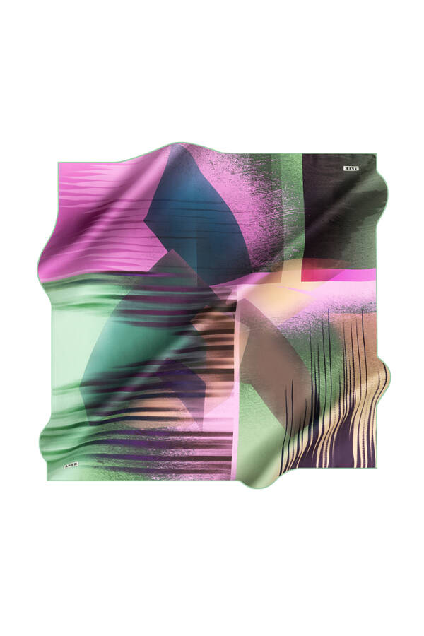 Geometrik Desenli İpek Krep Saten Eşarp - 1