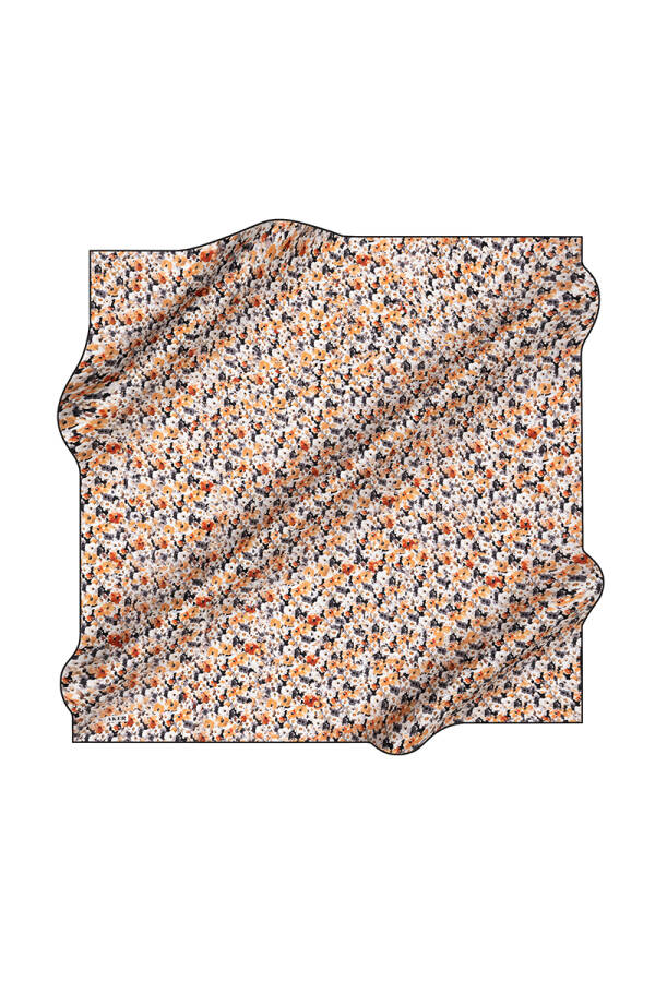 Çiçek Desenli İpek Krep Saten Eşarp - 2