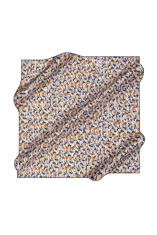 Çiçek Desenli 90X90 İpek Krep Saten Eşarp - 1