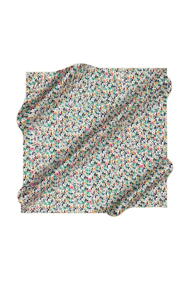 Çiçek Desenli İpek Krep Saten Eşarp - 1