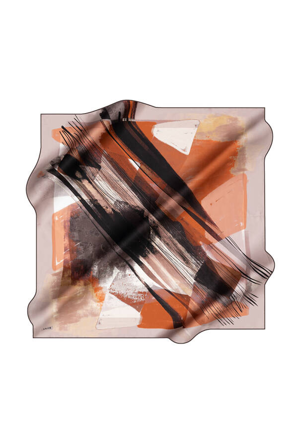 Fırça Desenli Aker İpek Krep Saten Eşarp - 1