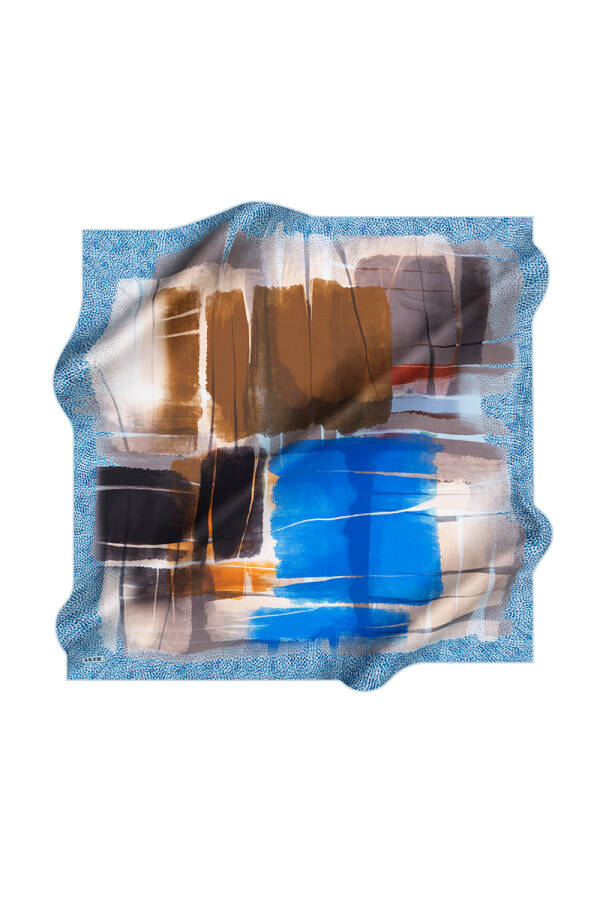 Fırça Desenli Aker İpek Krep Saten Eşarp - Aker