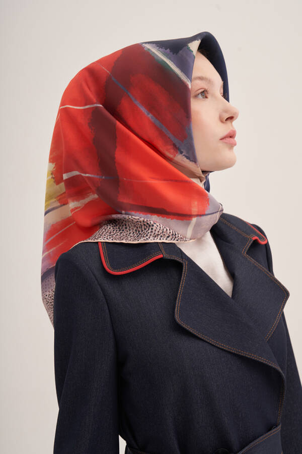 Fırça Desenli Aker İpek Krep Saten Eşarp - 2