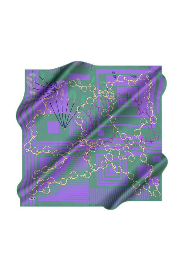 Zincir Desenli İpek Krep Saten Eşarp - 1