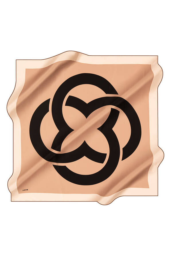 Logo Desenli 90X90 İpek Krep Saten Eşarp - Aker