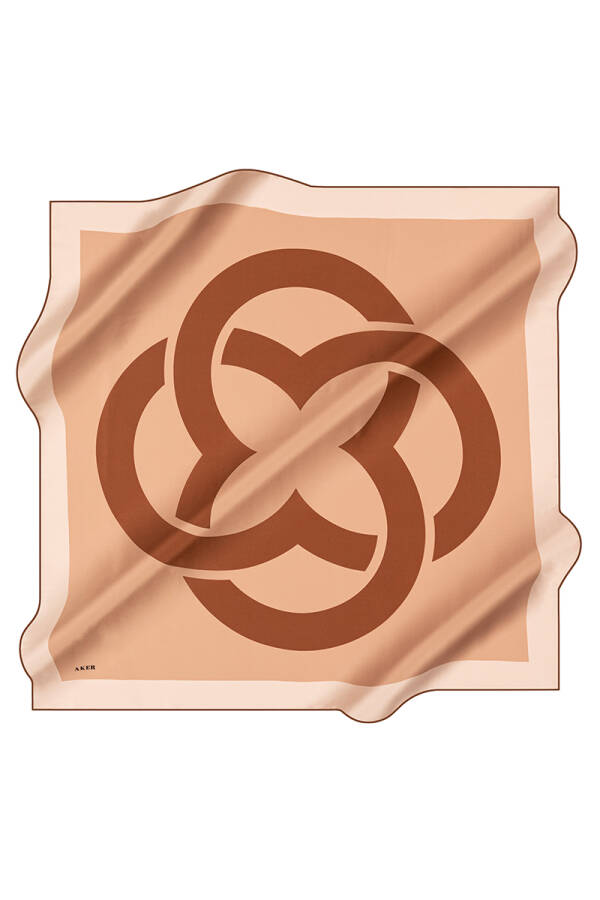 Logo Desenli 90X90 İpek Krep Saten Eşarp - 1