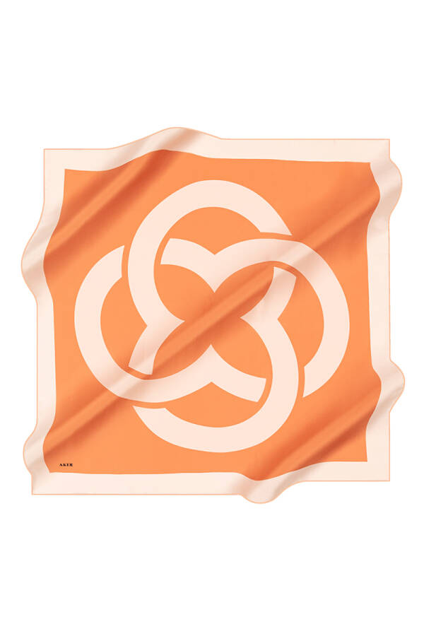 Logo Desenli 90X90 İpek Krep Saten Eşarp - 1