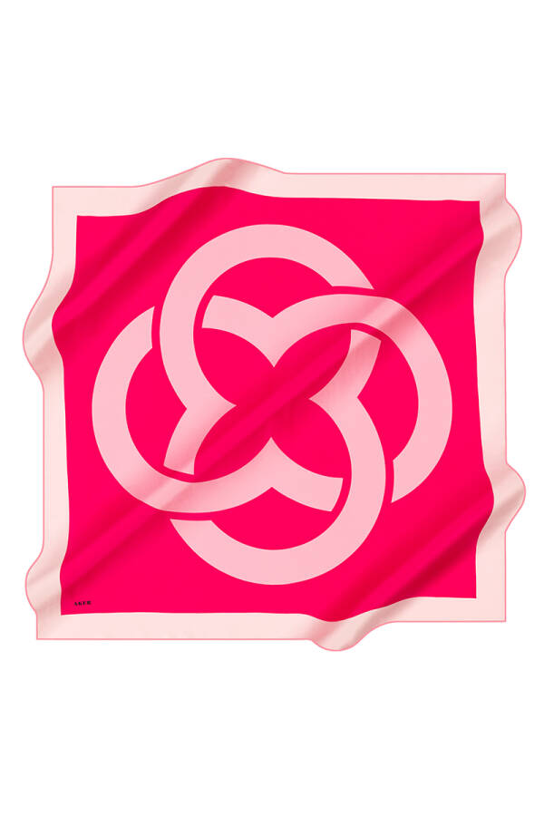 Logo Desenli 90X90 İpek Krep Saten Eşarp - 1