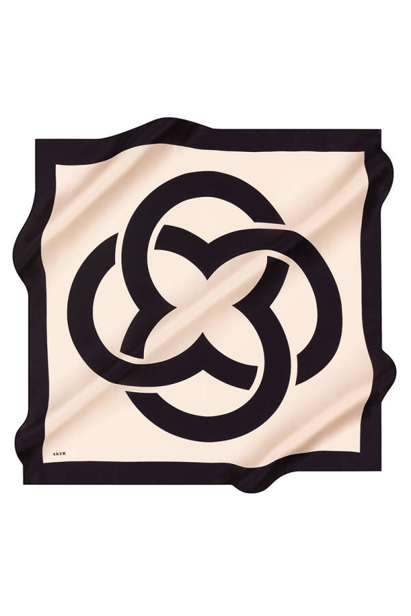 Logo Desenli 90X90 İpek Krep Saten Eşarp - Aker