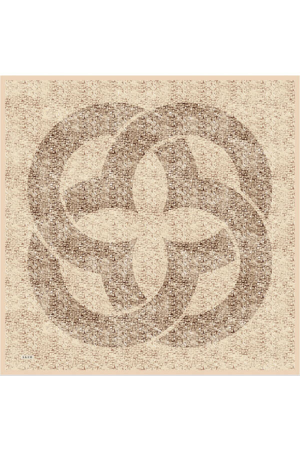 Bej İpek Krep Saten Eşarp - 1