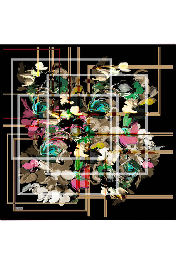 Renkli İpek Krep Saten Eşarp - 1