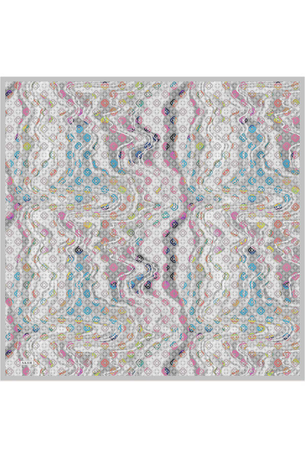 Renkli İpek Krep Saten Eşarp - 1