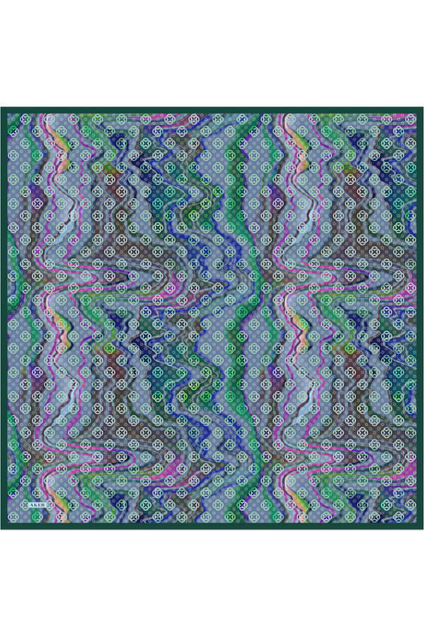 Mor Logo Desenli İpek Krep Saten Eşarp - 1