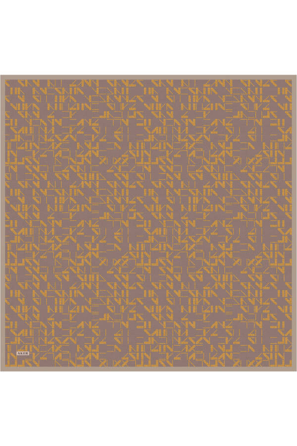 Kahverengi İpek Krep Saten Eşarp - 1